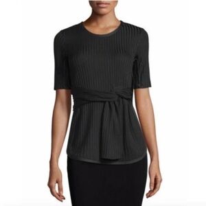 3.1 Phillip Lim Black Ribbed Tie Waist Short Sleeve Top Size XS